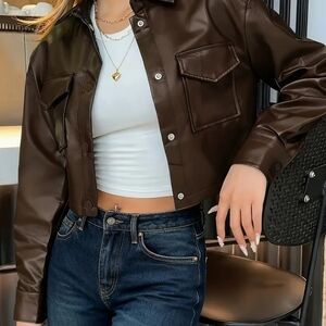 Women's Brown Faux Leather Jacket‎